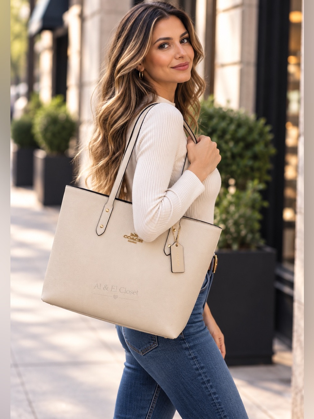 Coach Town Tote 72673 Chalk Pebbled Leather Shoulder Bag NWT